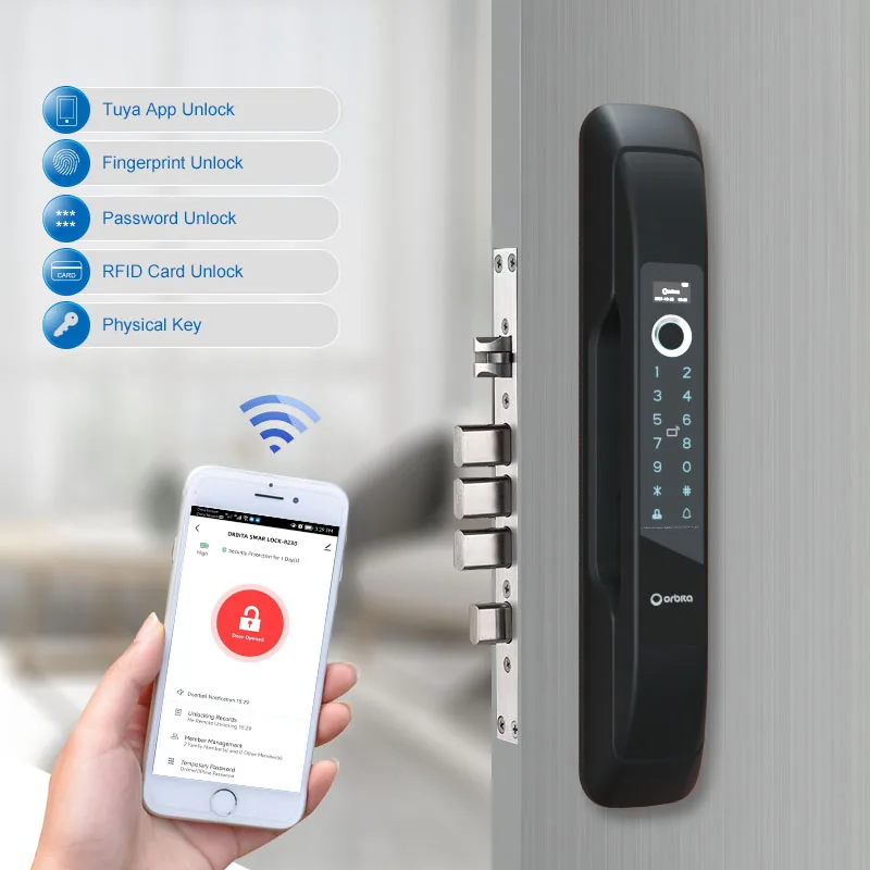 Orbita High Security Triple Anti-theft Biometric Fingerprint Full-automatic DoorBell Smart Wireless Keypad Zigbee Smart DoorLock