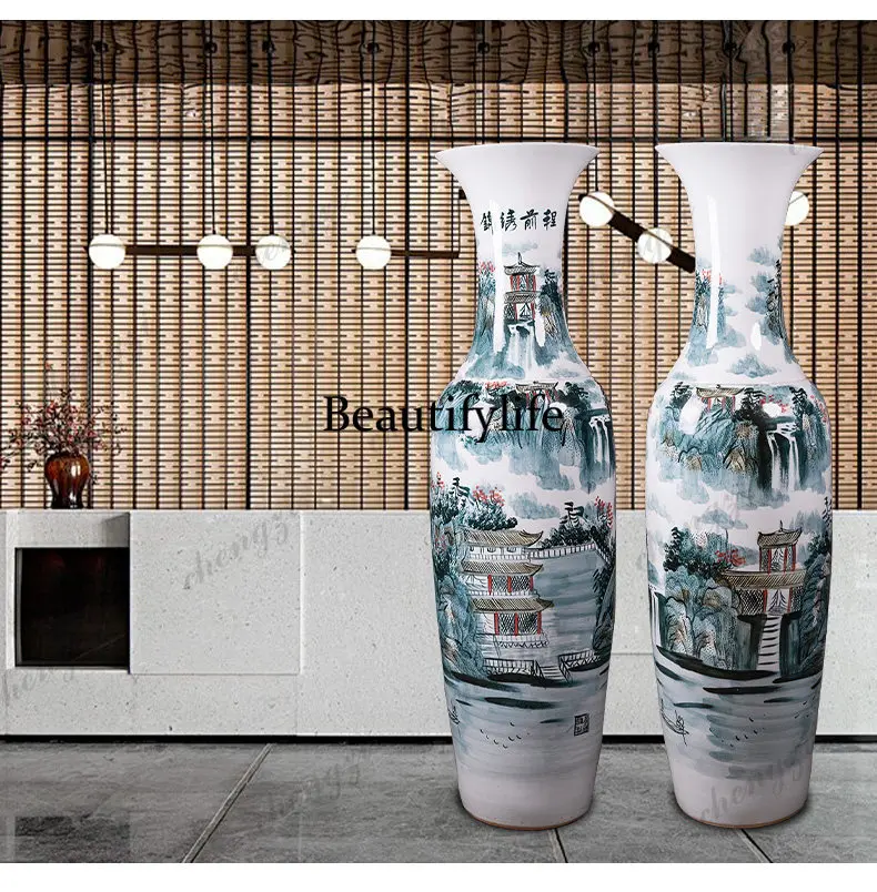 Hand-painted Jinde Town ceramic vase Chinese-style living room hotel opening housewarming gifts floor ornament