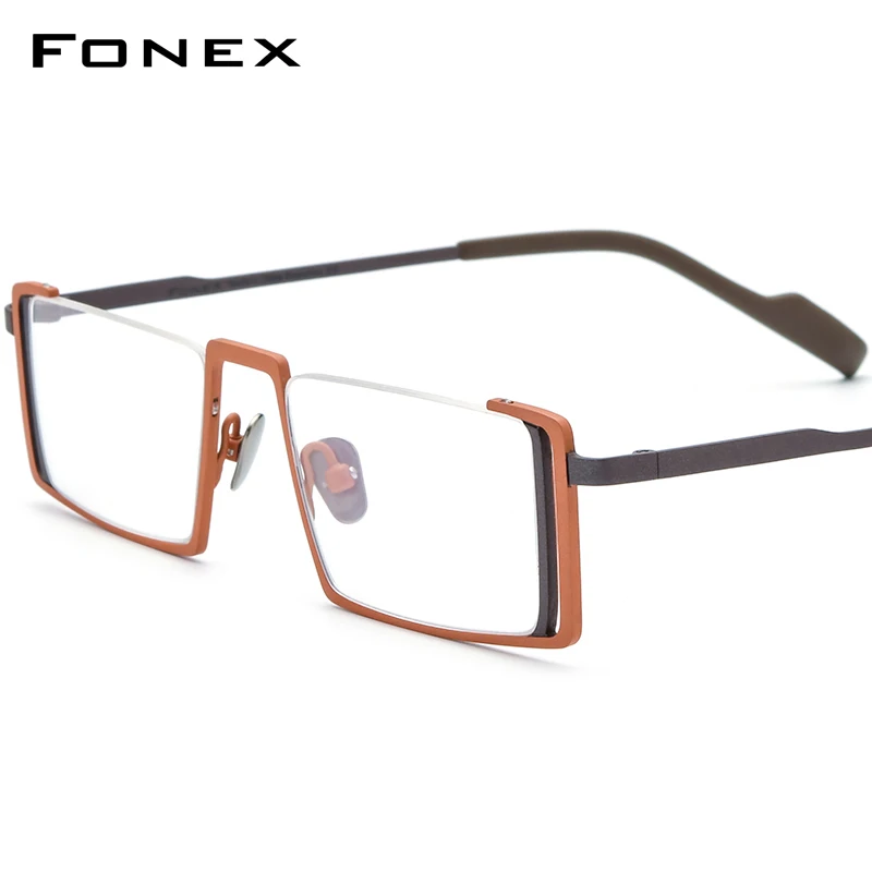 

FONEX Titanium Glasses Frame Men Retro Square Eyeglasses 2024 Women Vintage Half Rim Eyewear F85780