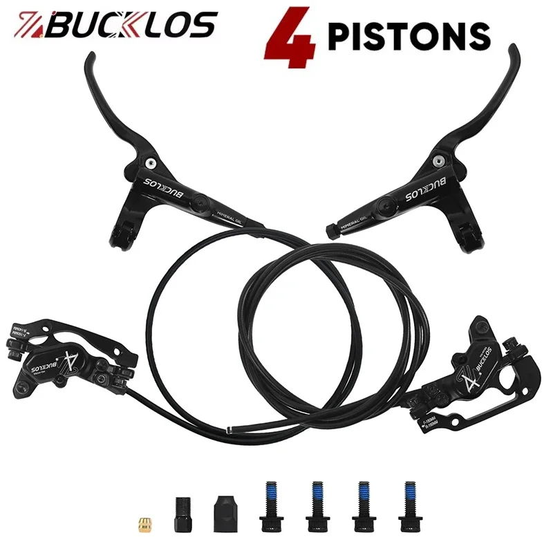 BUCKLOS MTB 4-поршневой комплект гидравлических дисковых тормозов Ebike левый передний правый задний гидравлический тормоз 850/1630 мм масляный тормоз для горного велосипеда