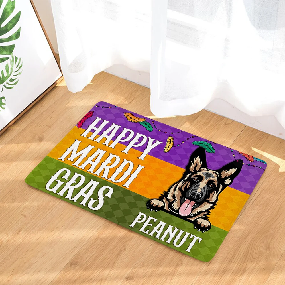 HX German Shepherd Mardi Gras Doormats DIY Name Havanese Mastiff Print Carpets Flannel Indoor Floor Mats Bath Rug Dropshipping