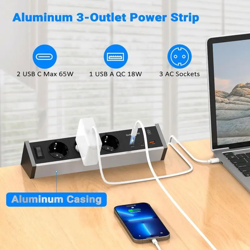 

65 Вт новый дизайн USBA + USB-C розетка европейского стандарта зажим из алюминиевого сплава на настольном кронштейне розетка для регулировки высоты настольного электрического типа