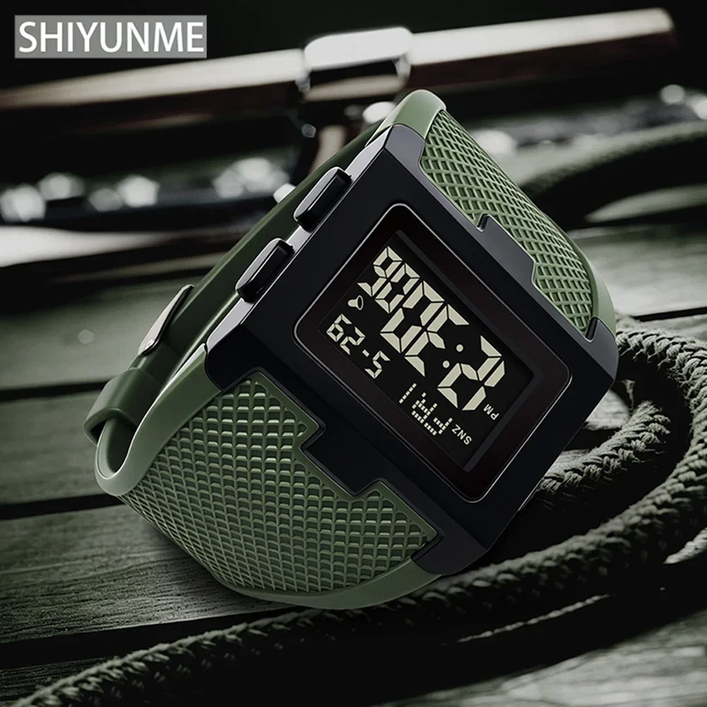 SHIYUNME New Man Electron Watch Fashion Design Square Dial 5Bar Waterproof LED Digital Luminous Countdown Sports Watches for Men