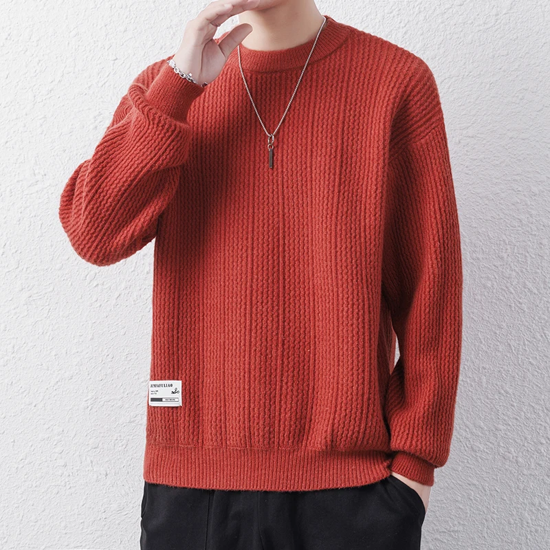 

Мужской утепленный вязаный свитер на осень-зиму, повседневный пуловер с круглым вырезом, базовый шерстяной джемпер, модная мужская вязаная одежда