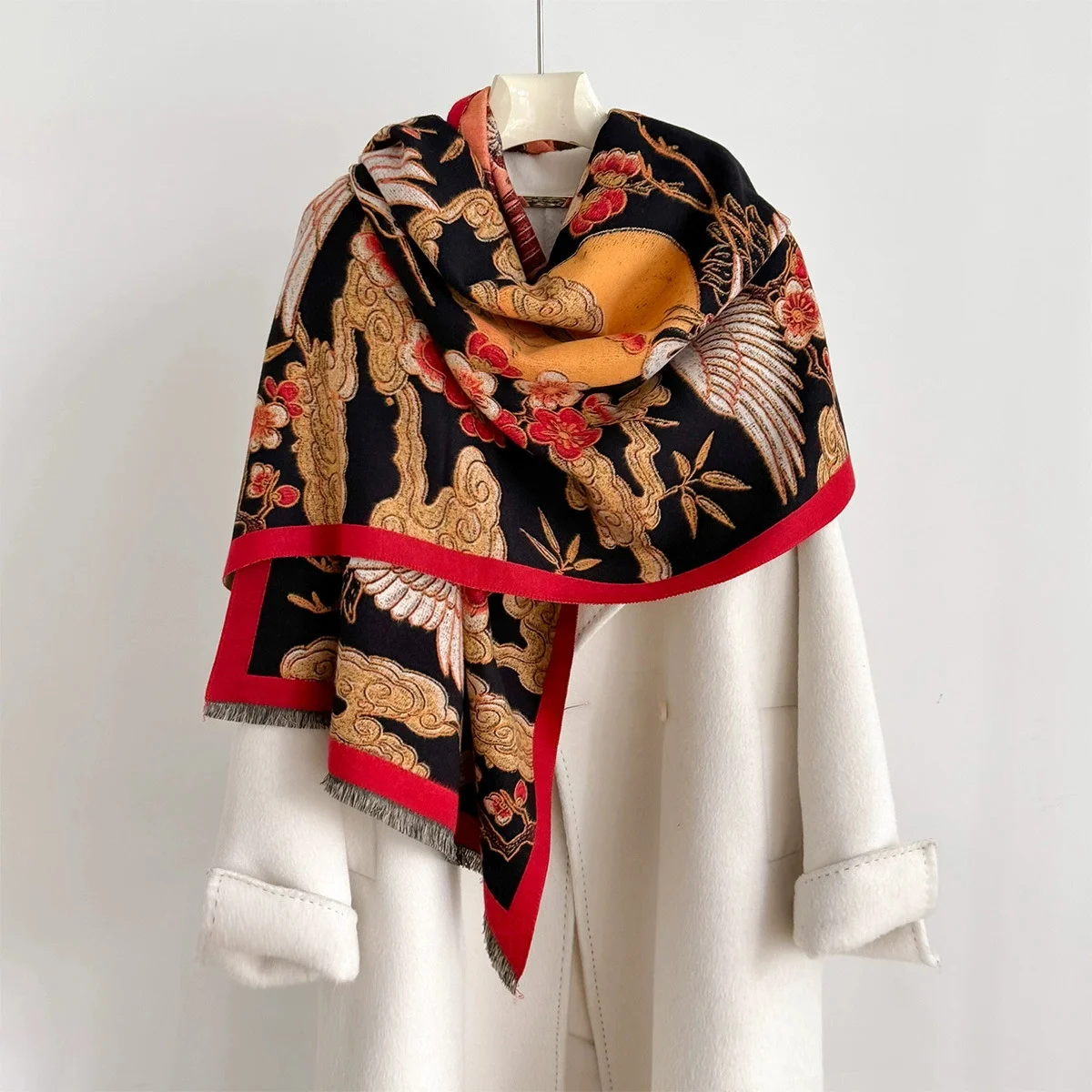 

Женская модная зимняя шаль из искусственного кашемира, винтажный шарф с кисточками и принтом, теплая накидка, шикарный аксессуар, подходит для зимних мероприятий