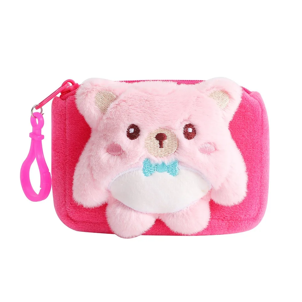 Cute Cartoon Bear Coin Purse Zipper Plush Wallet Lipstick Storage Pouch Data Cable Pouch Keychain Pendant Cute Headphone Pouch