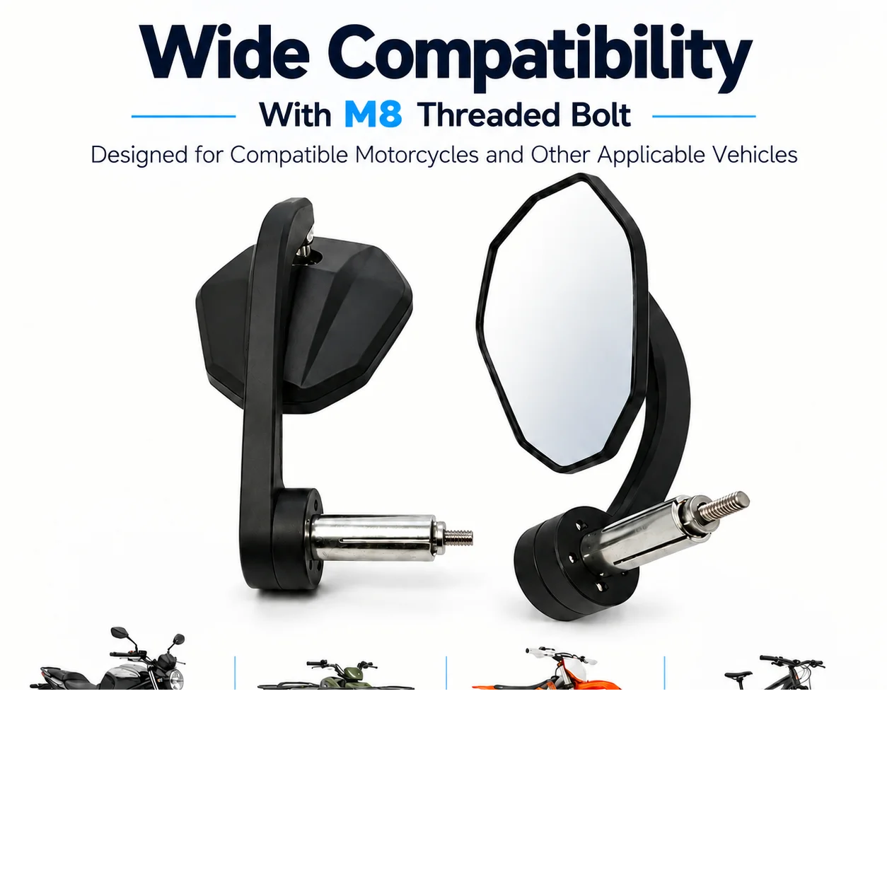 Motorcycle Bar End Rearview Mirror 360° Adjustable  For KTM Duke 390 250 125 690 790 890 CFMOTO 450SR XMAX300 Forza350