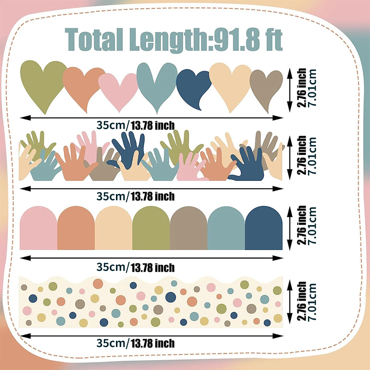 بوهو لوحة الإعلانات الحدود الفصول الدراسية ديكور 80 قطعة الحدود الملونة ديكور لوحات الإعلانات الجدران مكاتب النوافذ الأبواب خزائن