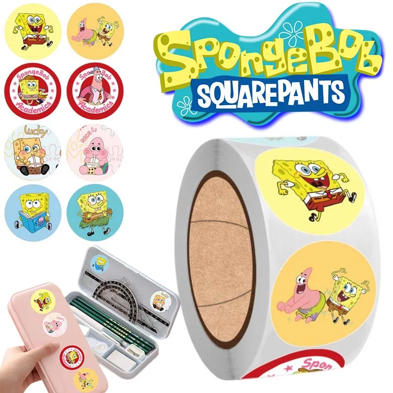 500Pcs/roll SpongeBob Sticker DIY Diary Laptop Luggage Skateboard Graffiti Decoration Decals Toys Cartoon Kids Reward Stickers