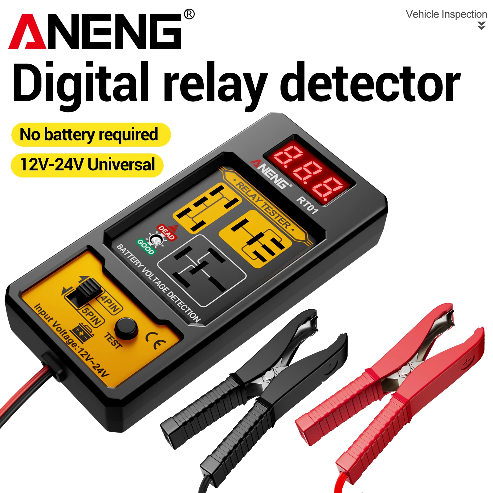 ANENG RT01 Universal Car Relay Tester 4Pin 5Pin 11‑25V Digital‑display Indicator Light Alligator Clip Automotive Diagnostic Tool