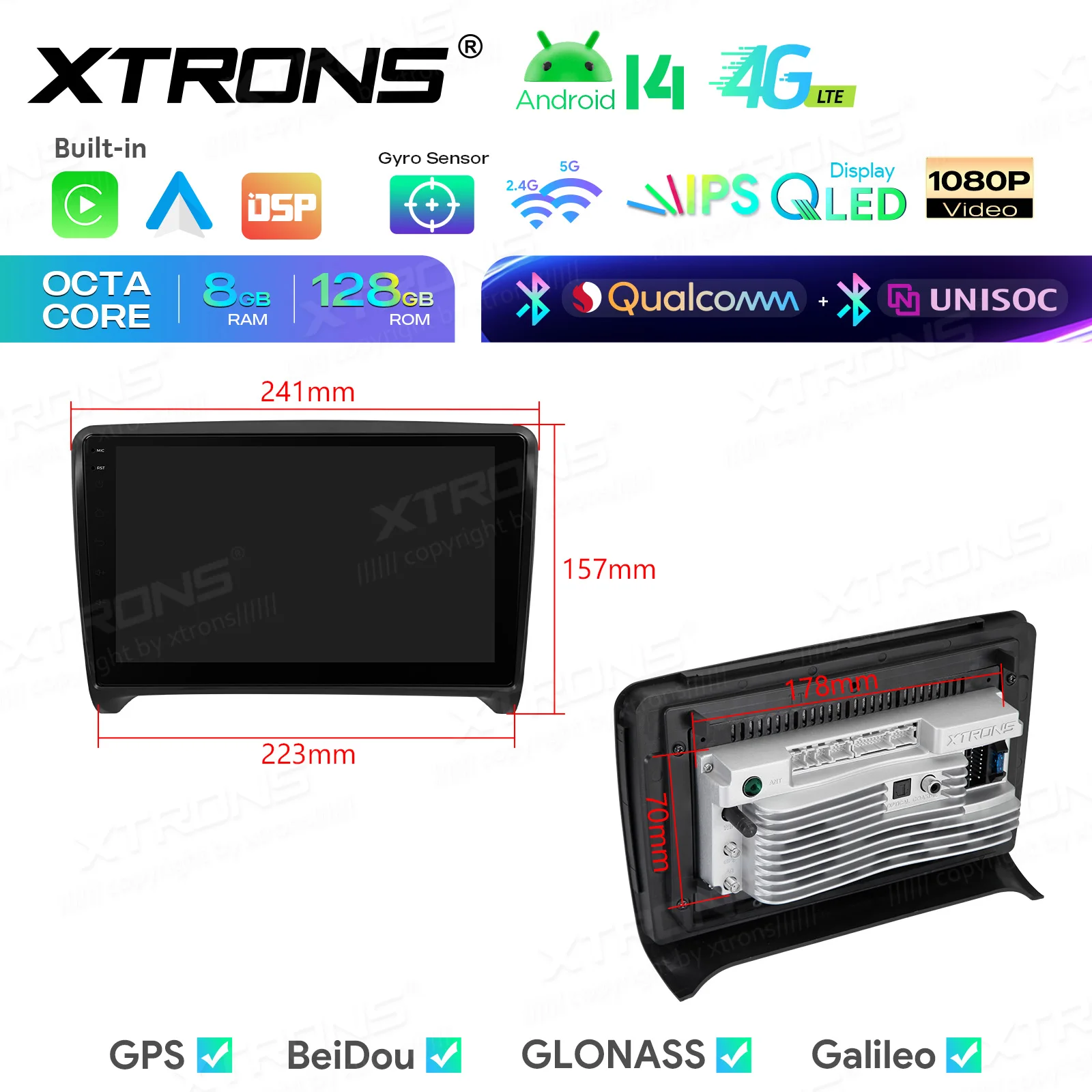 XTRONS Autoradio 9'' Octa Core 8+128GB Android 14 con Schermo QLED per Audi TT MK2 8J, con 4G GPS DSP Carplay Auto