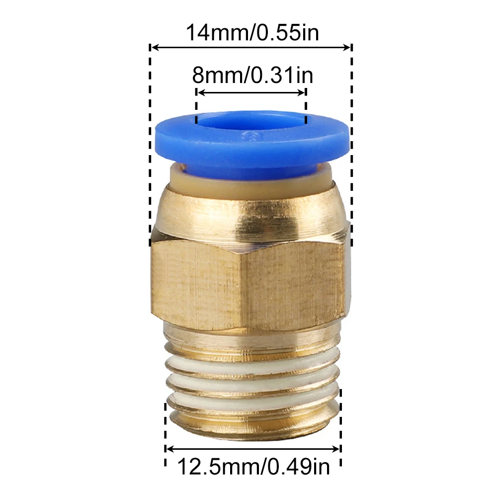 10pcs Pneumatic Air Connector Fitting PC 8-02 8mm Tube 1/4 inch G Thread Push to Connect Pipe Straight Pneumatic Quick Connector