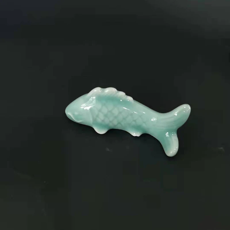 FY Lovely Koi Carp Small Pen Holders Ceramics Living Room Decoration Fish Figurines Celadon Home Decor Ornaments Garden Fairy