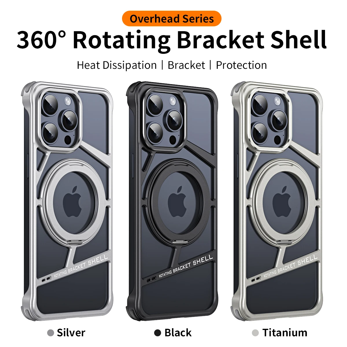 For iphone 16 15 14 Pro Max Case Metal Magnetic 360 rotating bracket ultra-thin aluminum alloy heat dissipation protection cover