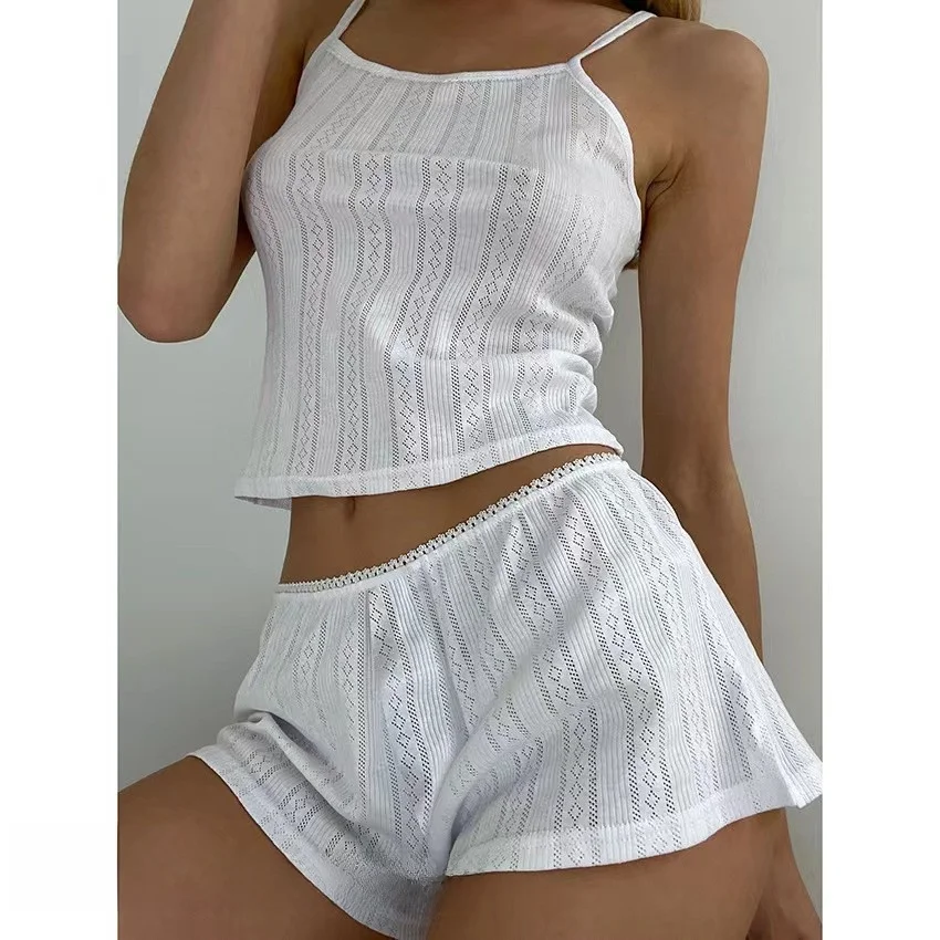 

Sexy Knitted Tank Top And orts Set Home Clothes Pure Color Casual Thin Summer Home Clothes for Women without Sves