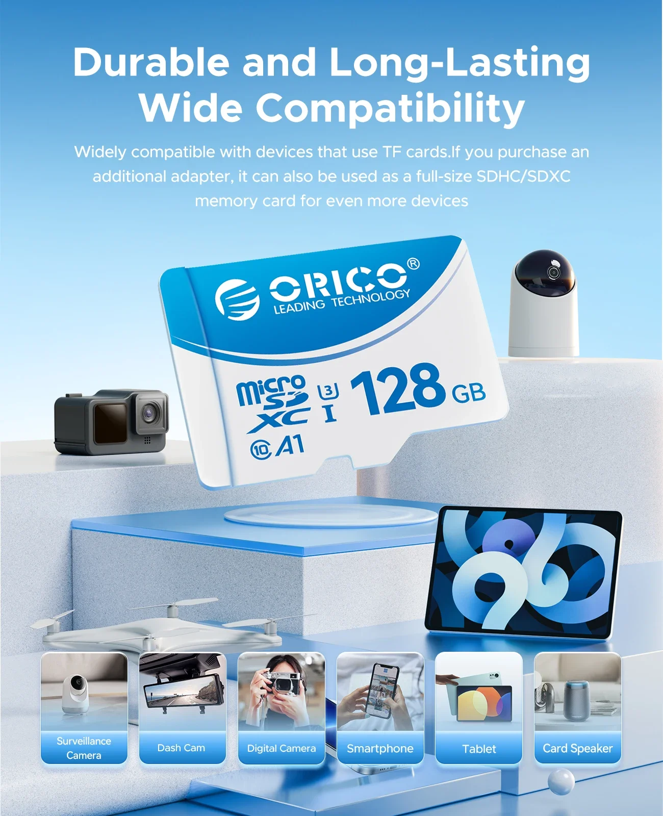 ORICO Micro SD Card TF Memory Card 16GB 32GB 64GB 128GB Class10 V10 for Camera/Drone/Dash Cam Phone