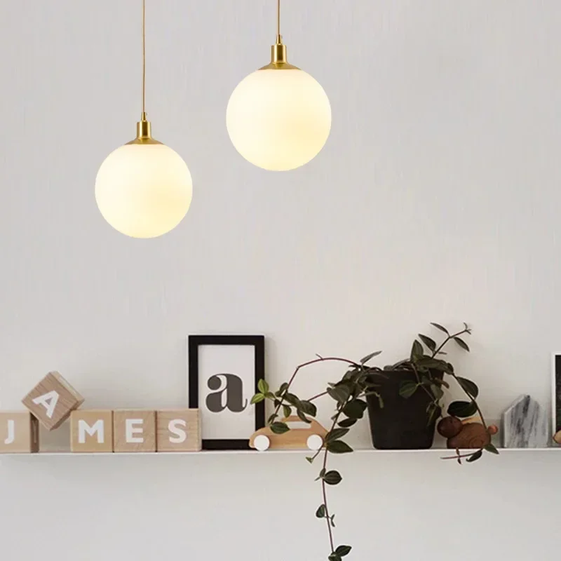 Nordic LED Pendant Light Modern Minimalist Coffee Shop Dining Room Light Milky Glass Orb Chandelier Indoor Home Decoration Light