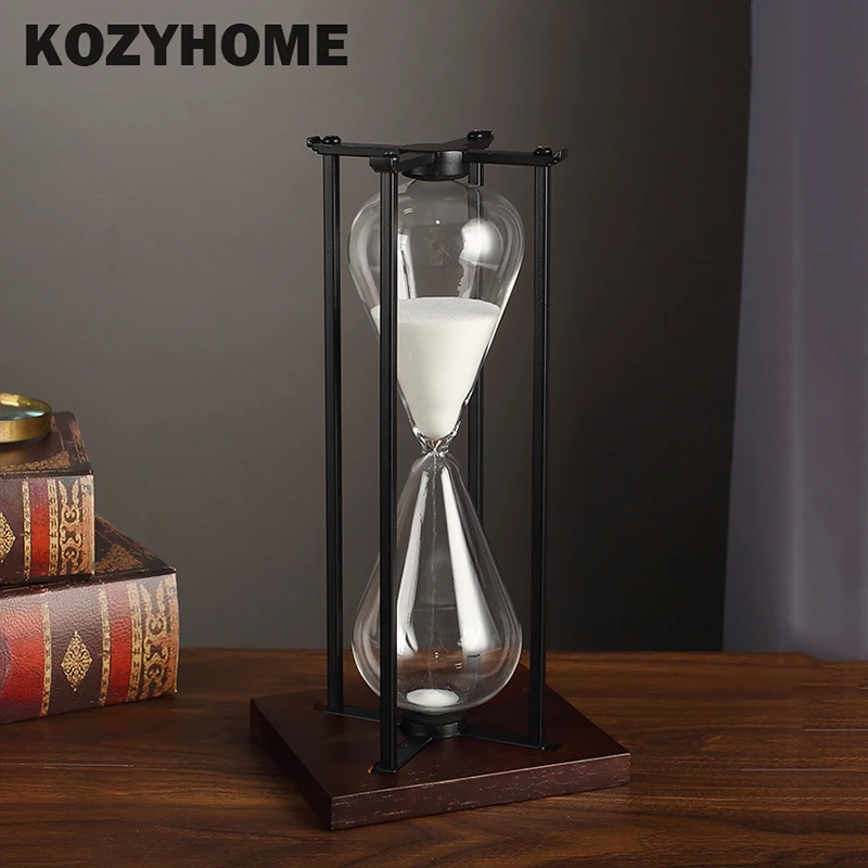 

KOZYHOME the Black and White Style Hourglass 30min Sand Timer Vintage Iron Frame Sandglass Office Ornaments Decorations