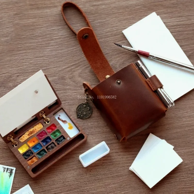 Mini Portable Painting Bag Watercolor Paint Box Genuine Leather Storage Bag  Palette Dedicated Bag Artist Outdoor Travel Set