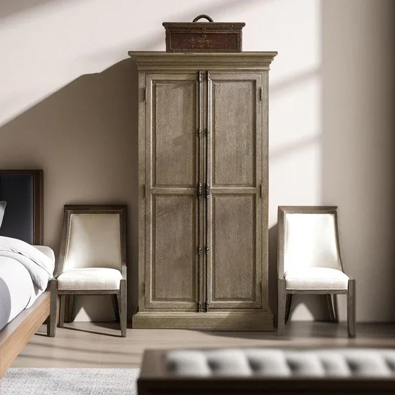 American retro old solid wood, oak double door assembly independent wardrobe, casement wardrobe cabinet into the bedroom storage