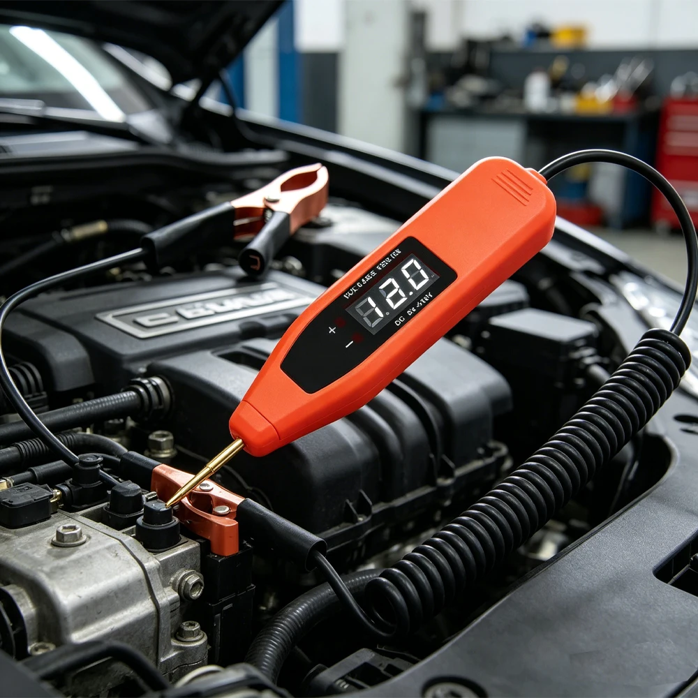 5-120V Digital Display Automotive Circuit Voltage Tester Pure Copper Probe Tinned Clip Spring Wire Positive/Negative Detection