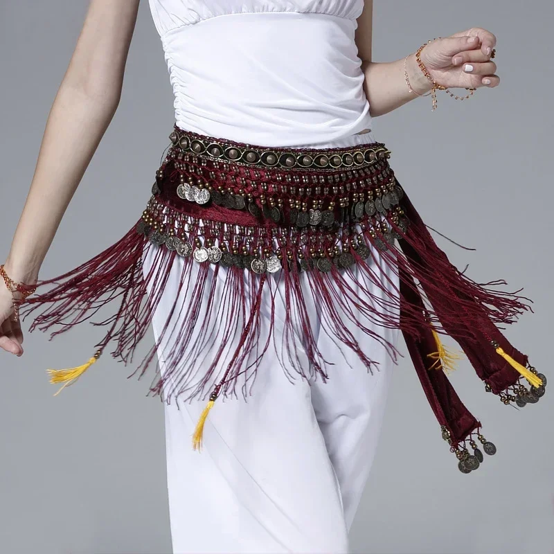 

Women Belly Dancing Classical Fringe Tribal Hip Scarf Skirt Wrap Velvet Waist Chain Belly Dance Hip Scarf Tassel Belt Gift