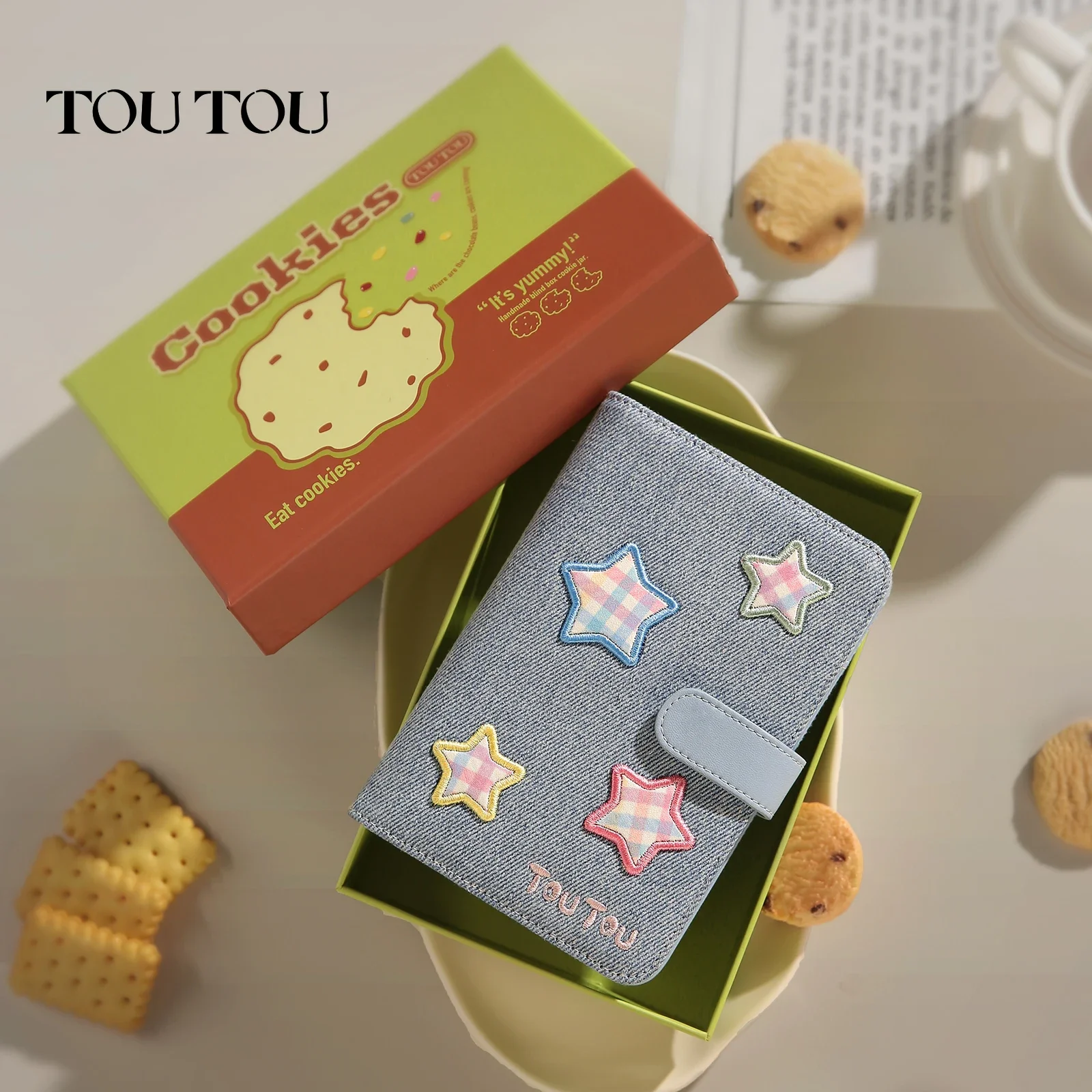 

TOUTOU Women Card Holder Five Stars Pattern PU Leather Purse Portable Fashion Beige Wallet for Birthday Gift Bag Small