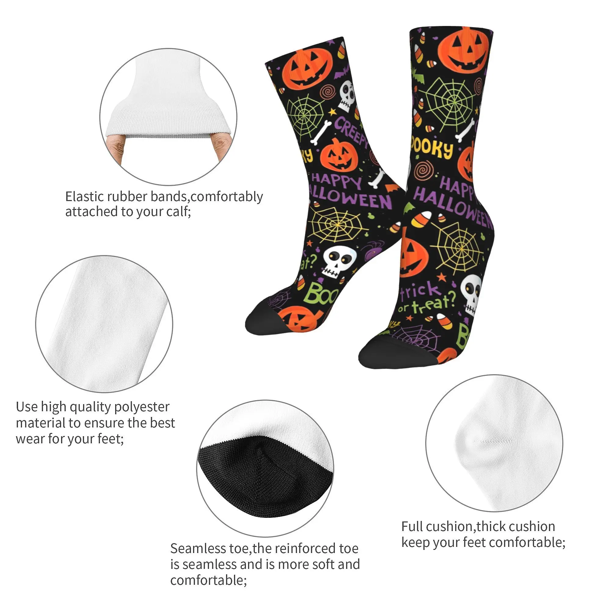 Harajuku Frauen Männer Socken Halloween Horror Kürbis Skelett Fledermaus Merch niedlichen Sport Kleid Socken die ganze Saison