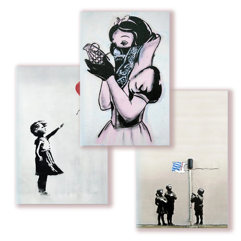 caderno banksy esculturas lancador de flores balao menina nota livro legal rua arte graffiti inspirado cartaz estatueta diario a5 01