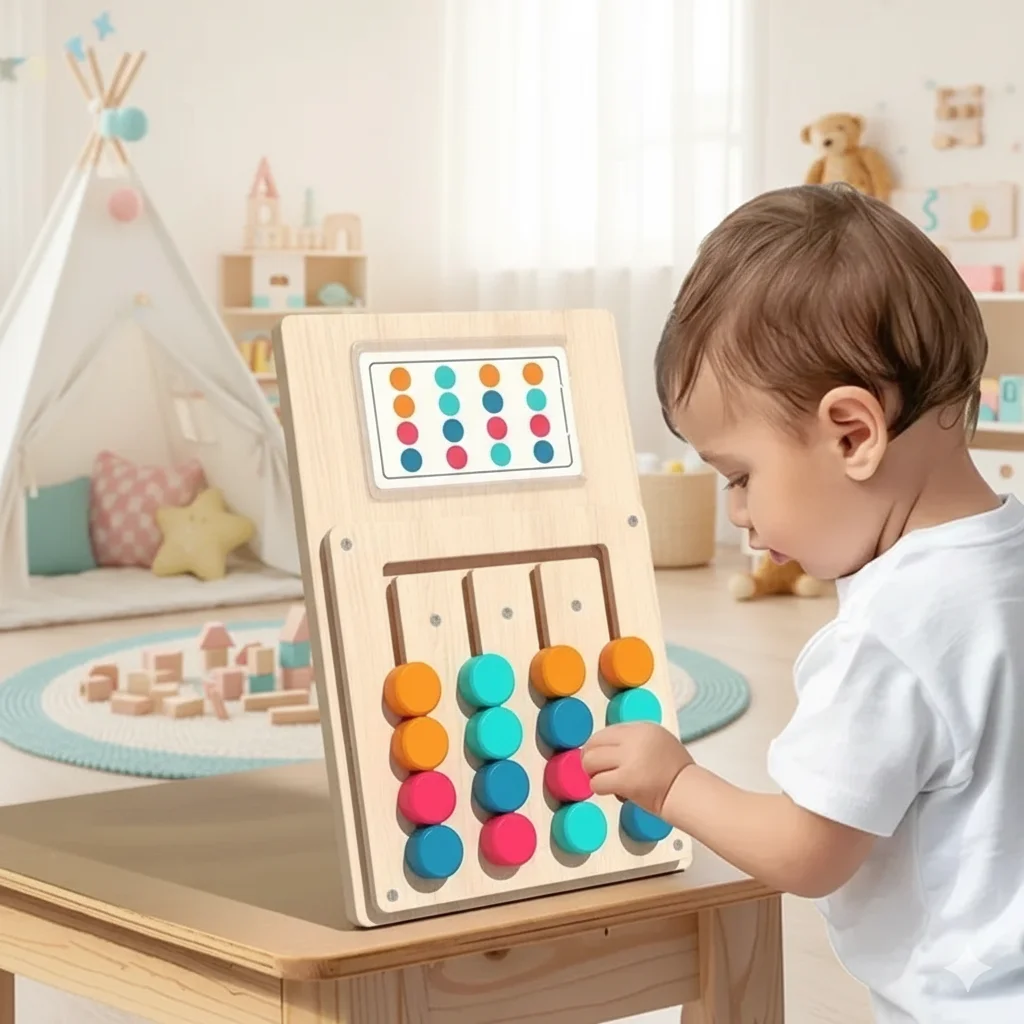 Montessori Wooden Learning Board Color Shape Matching Game Early Education Toy for Kids Brain Development Logic Thinking Skills