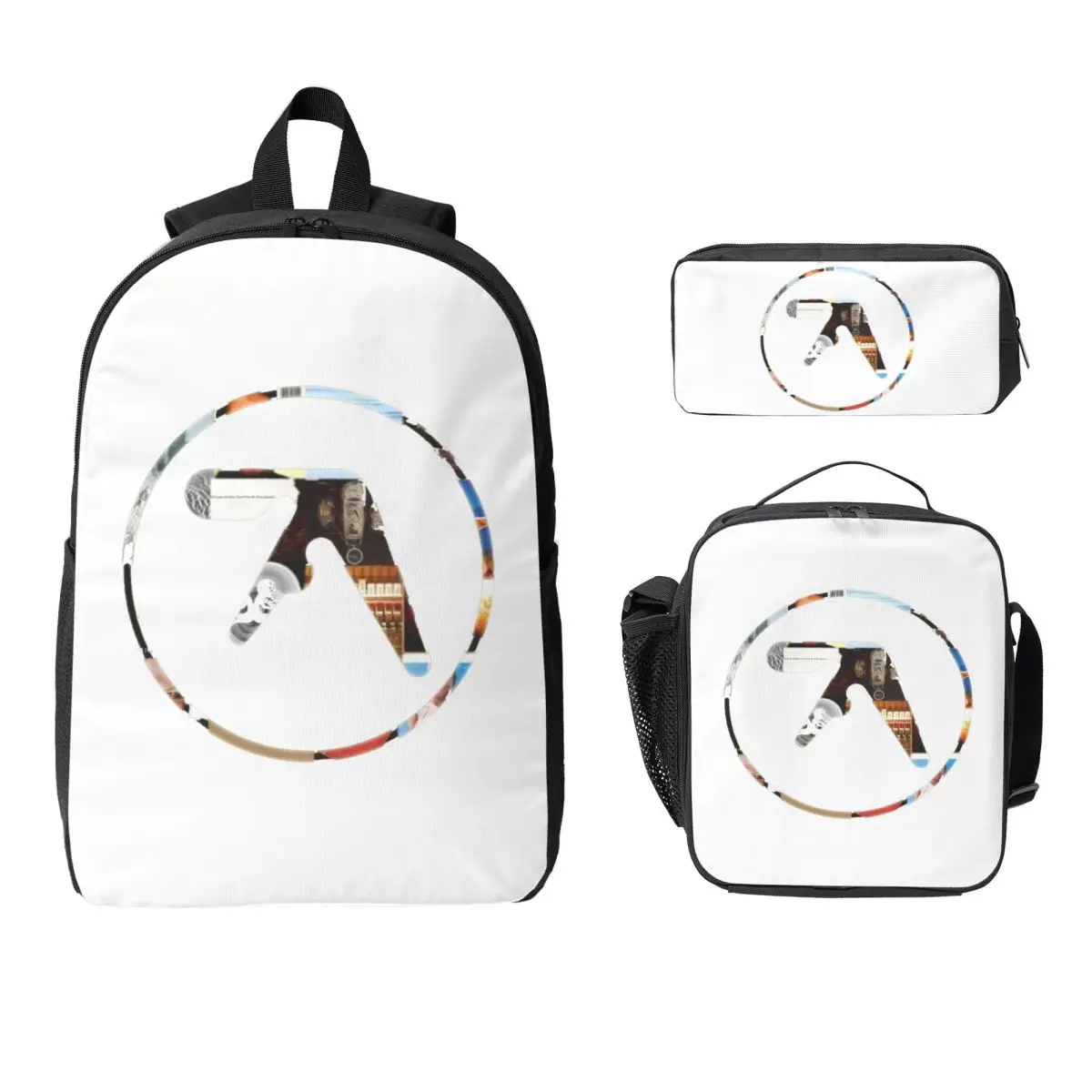 Aphex Twin Backpack Boys Girls BookBag School Bag Laptop Shoulder Bags 3ps Insulated Lunch Bag Pencil Case
