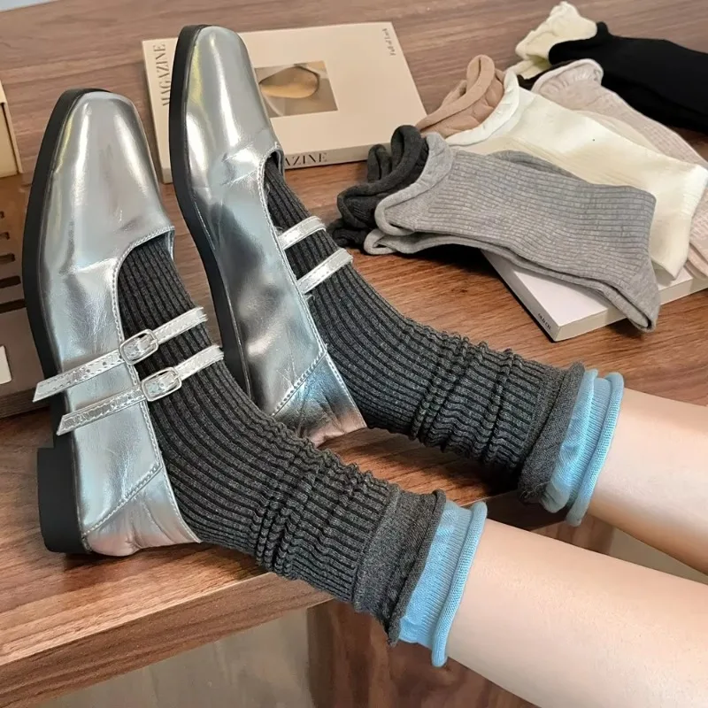 Korean Style Streetwear Middle Tube Socks Color Matching Socks Women Japanese Fashion Cotton Knitted Elastic Long Socks