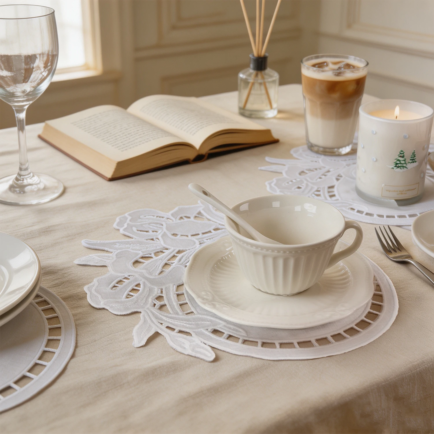 Monogrammed Handkerchief - Vintage Richelieu Linen Cocktail Napkin, Candle