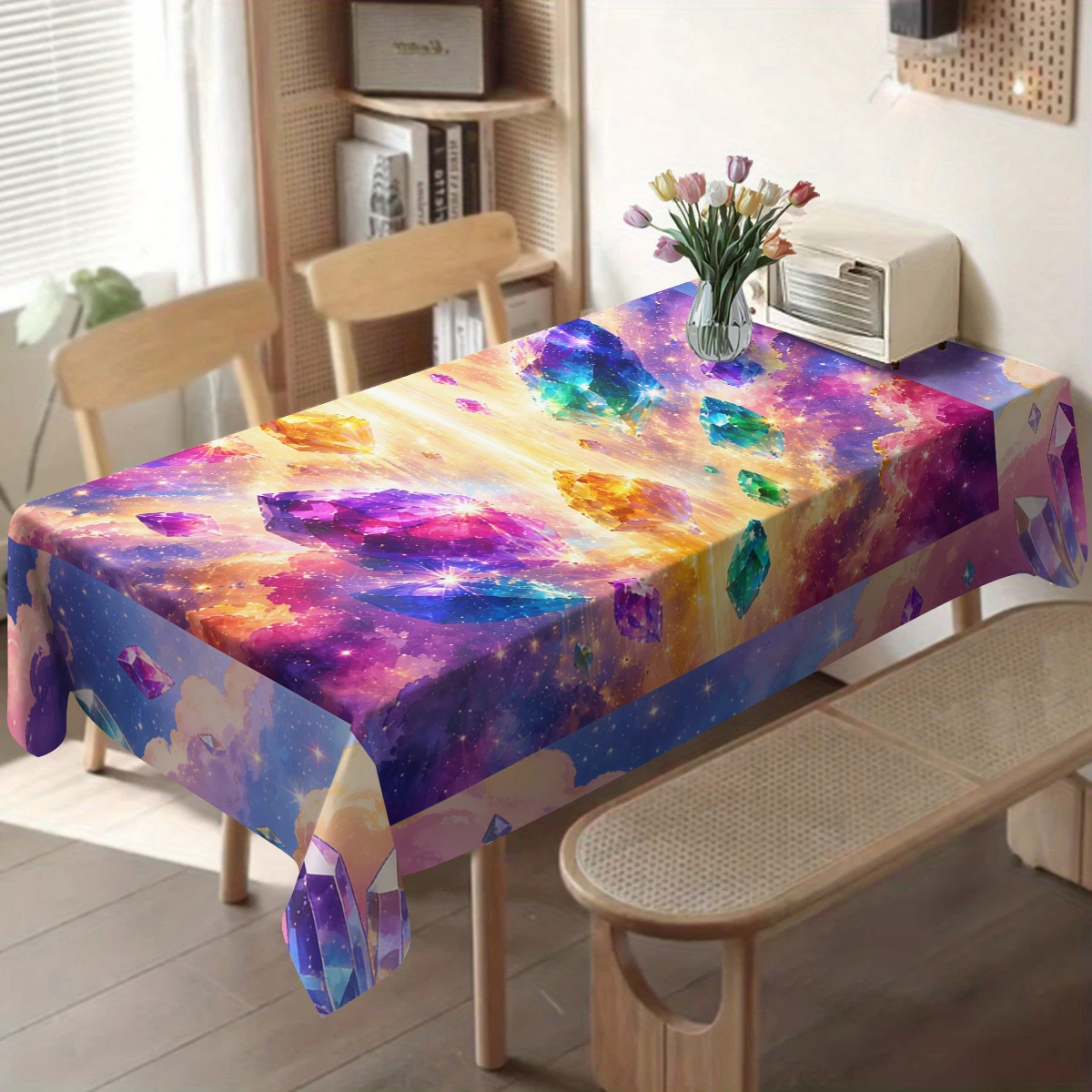 Artistic Abstract Geometric Pattern Polyester Tablecloth, Modern Decorative Table Cover for Daily Dining and Home Party Use