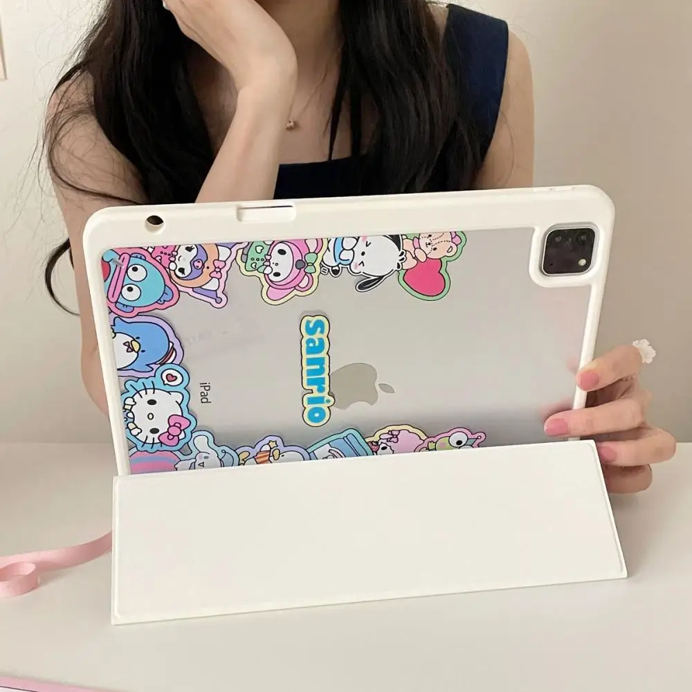 Hello Kitty Sanrioed Pu Ipad Case for Ipad Pro 2018 2020 2021 2022 12.9 Air3 Kawaii Kt Cartoon Cover Anti-Fall Student Girl Gift