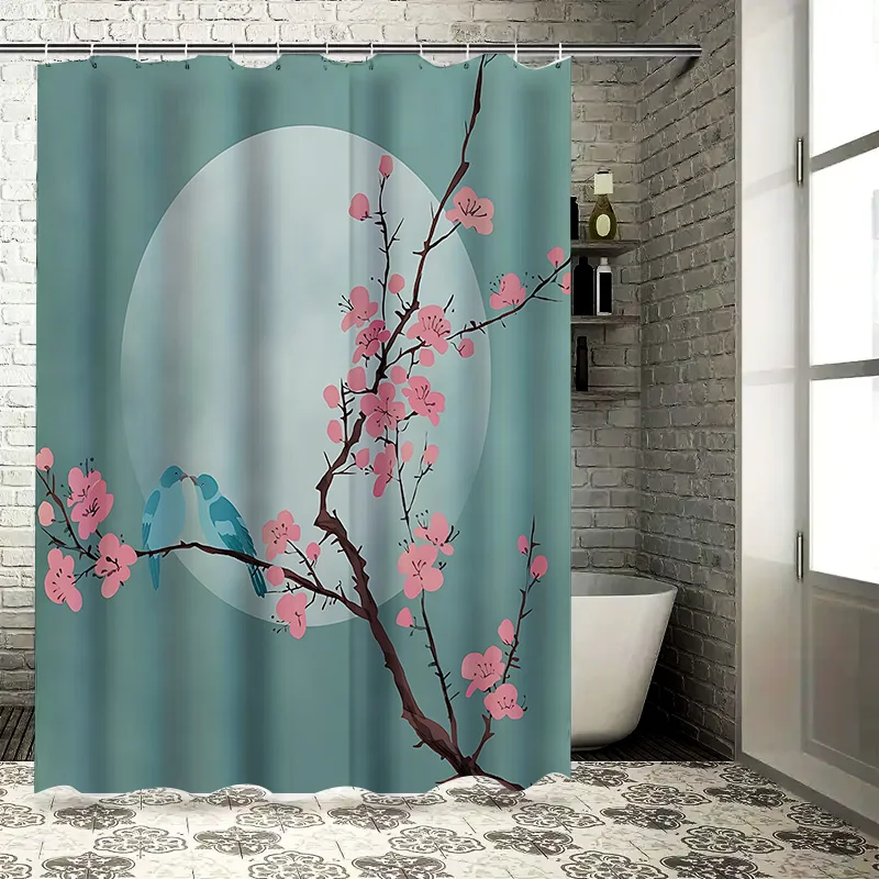 

Elegant Bird Cherry Blossom Shower Curtain – Decorative Home Bathroom Waterproof Durable Suitable for Wet and Dry Separation