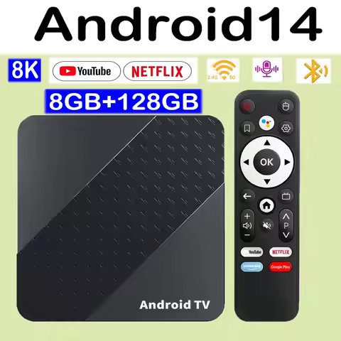 X10 128GB Smart TV Box Android 14 Google Assistant Bluetooth 5.4 Dual Wifi 5G Wifi6 8K Ultra Streaming Media Player Set Top Box