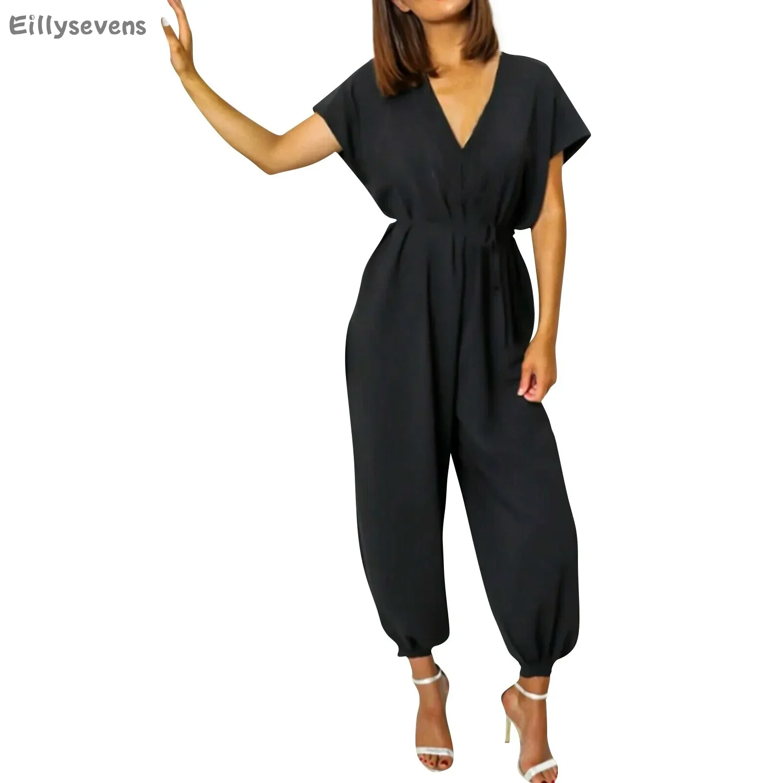 

Women's Jumpsuits Summer V-Neck Jumpsuit Waist sexy One-piece Pants Solid Color Waist Tied Harlan one pieces pants pantalones