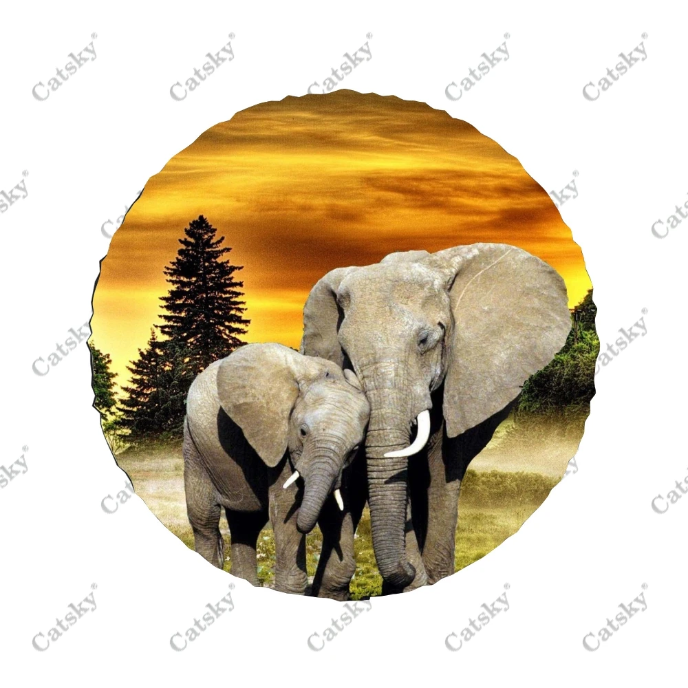 Sunset African Elephants Print Car Spare Tire Cover Waterproof Protect for Truck  RV Trailer  Auto Accessories Camping 14-17inch