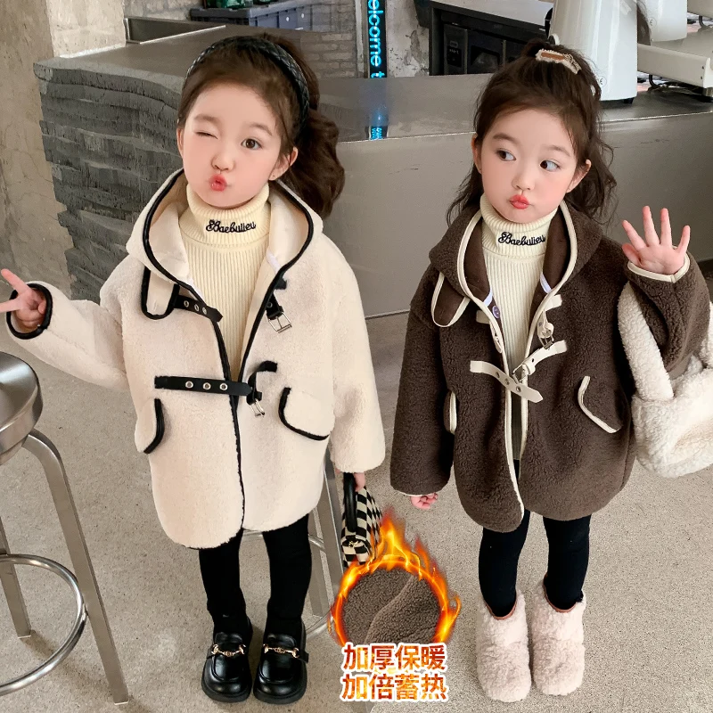 

Cute Warm Girls Lamb Wool Jacket Children Thickened Sweater Autumn Winter Casual Kids Plush Velvet Outerwear TR395