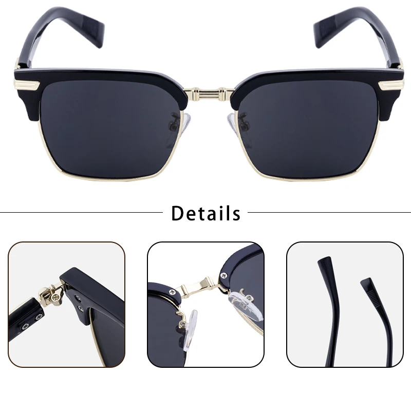 CATERSIDE Punk Quadratische Sonnenbrille Herren Metall Halbrahmen Mode Damen Sonnenbrillen Reise Party Business UV400 Marken-Brillen – Detail 4