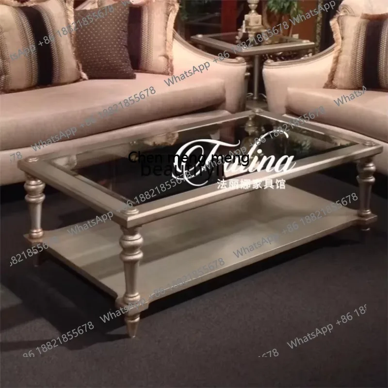cc182R European neoclassical coffee table French engraving edge table model room solid wood glass coffee table R