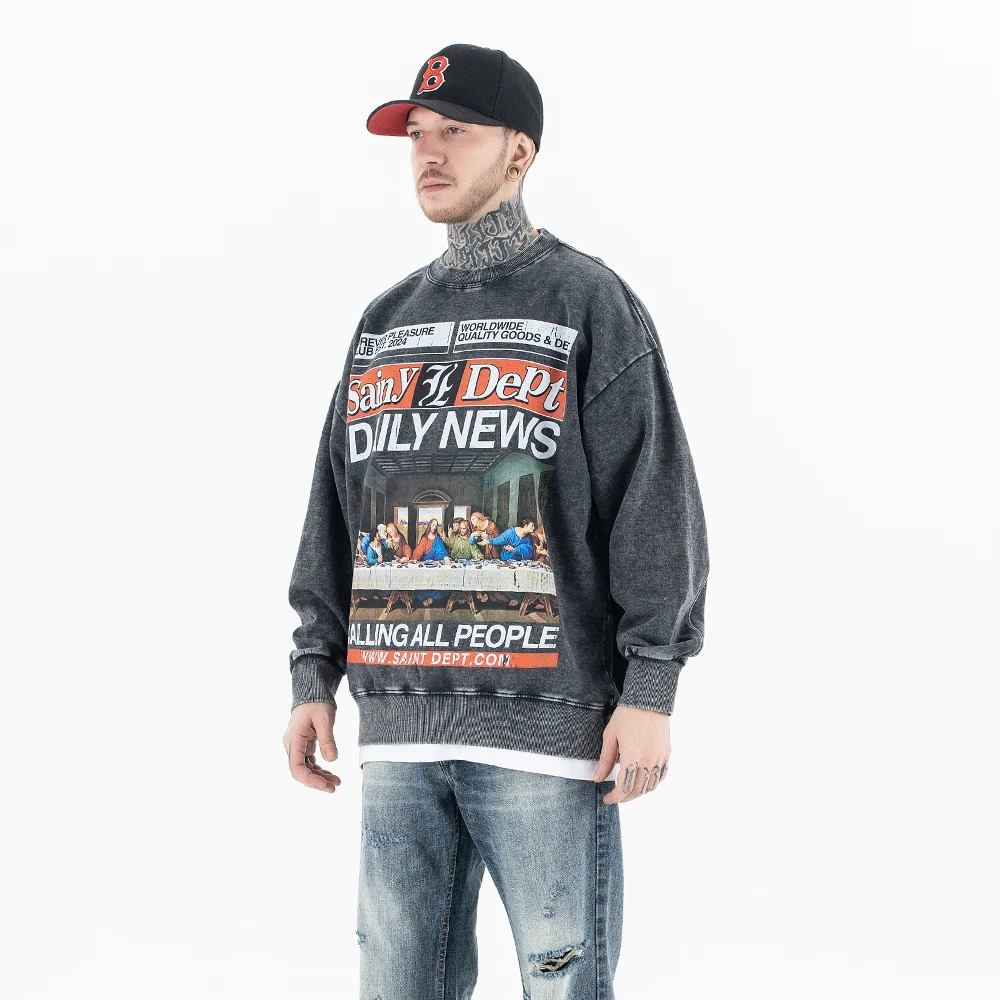 Felpa con stampa grafica The Last Supper dal design originale Superway da uomo oversize 400GSM streetwear pullover larghi vintage