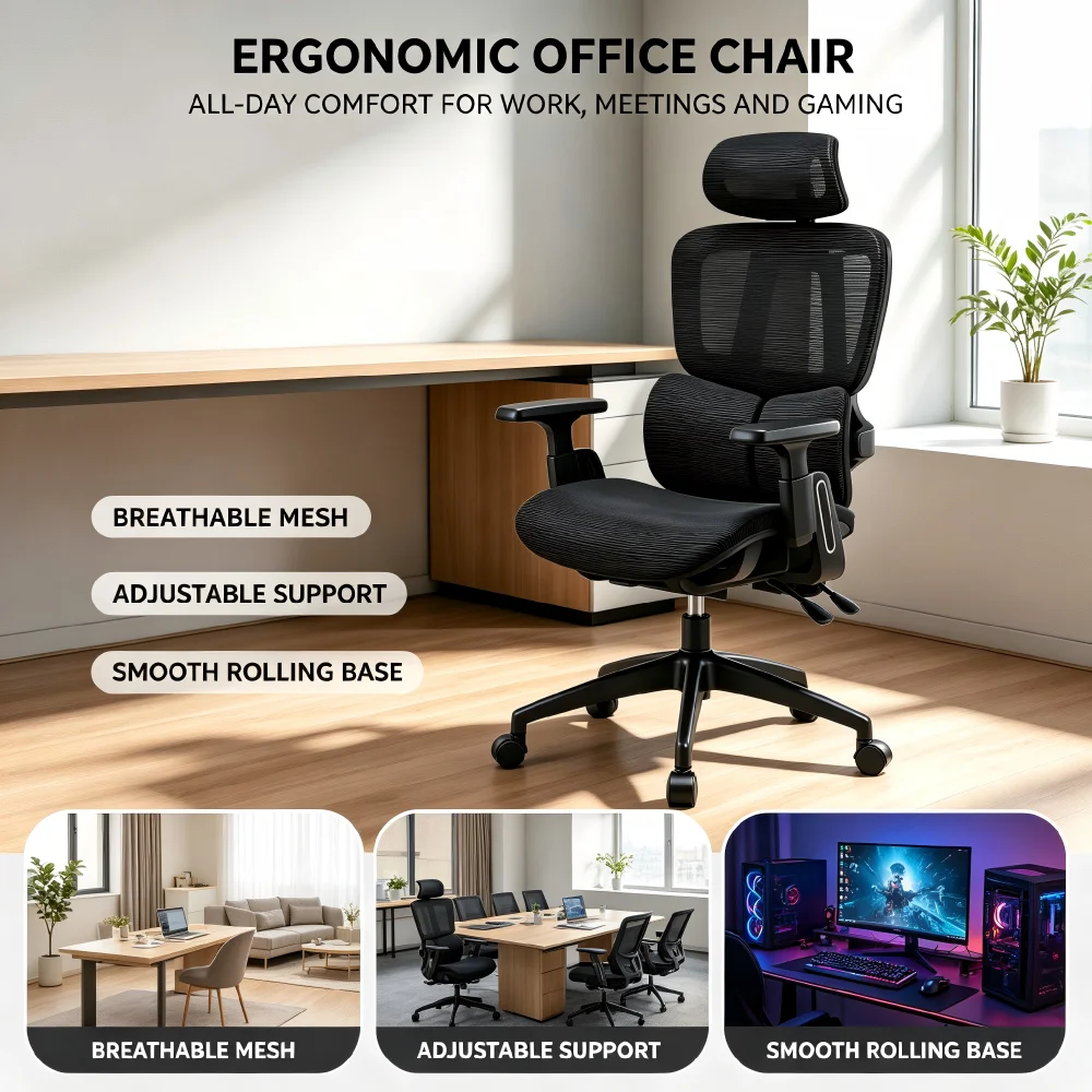 Chaise de bureau ergonomique en maille de qualité supérieure pour soulager la douleur - Appuie-tête réglable 4D, soutien lombaire flottant, 145 °   Chaise de bureau respirante à dossier haut, inclinable, avec repose-pieds rétractable, pour la maison et le travail.