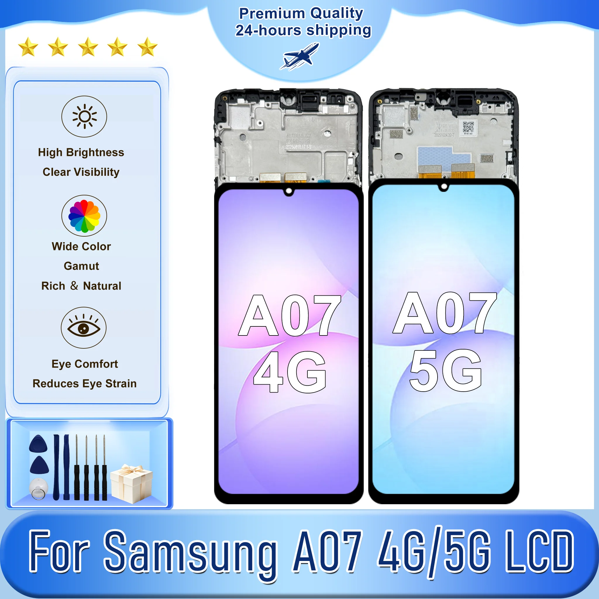 IPS Display For Samsung Galaxy A07 4G LCD SM-A075M Touch Screen Digitizer Assembly For Samsung A07 5G LCD SM-A076B Replace Parts