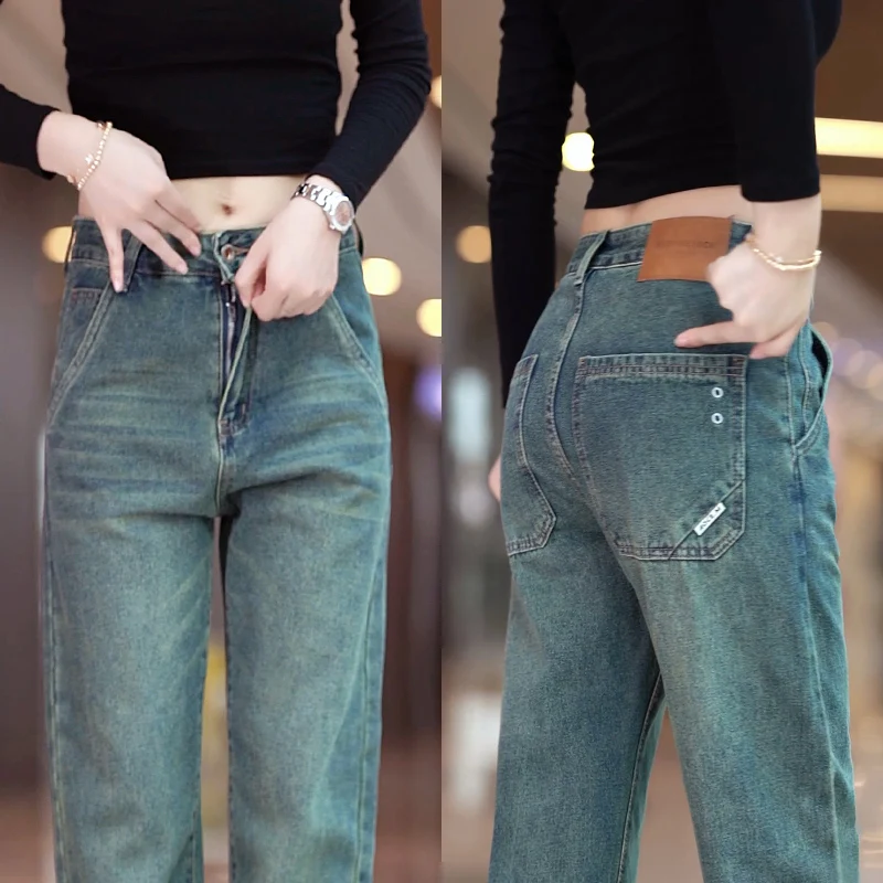 

Loose Straight Leg Men's Jeans Autumn Winter New Style American Retro Wide Leg Casual Long Pants Fashion Urban Youth Cotton