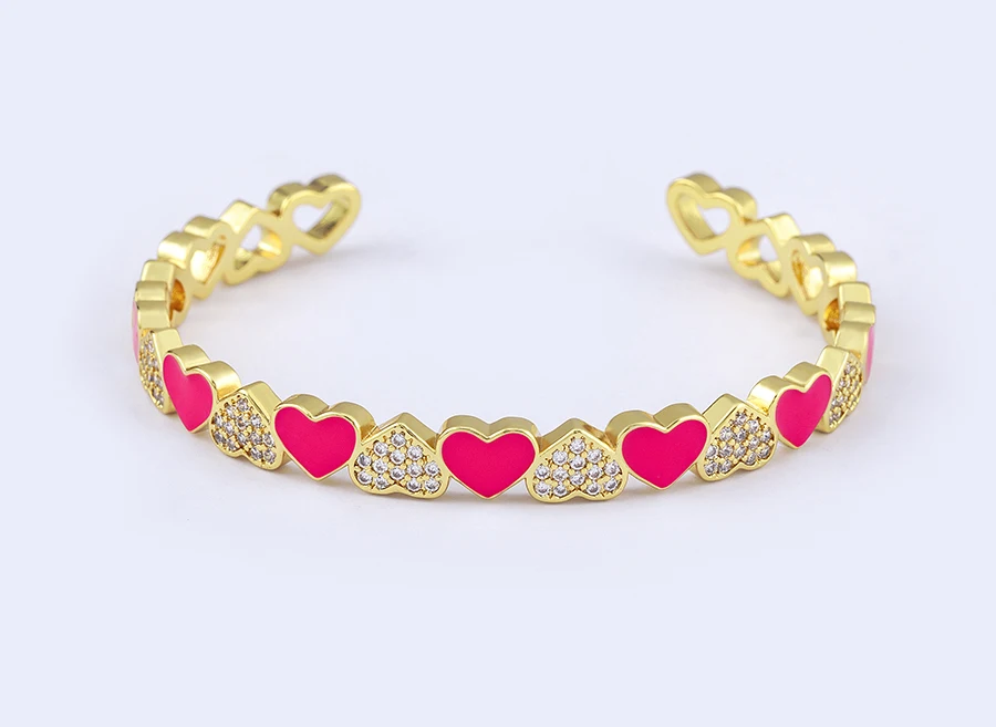 Nidin Trendy 5 Farben Geöffnete Armbänder für Frauen Gold Überzogene Herz Romantische Liebe Schmuck Zubehör Emaille Verstellbare Armband Geschenk – Detail 5