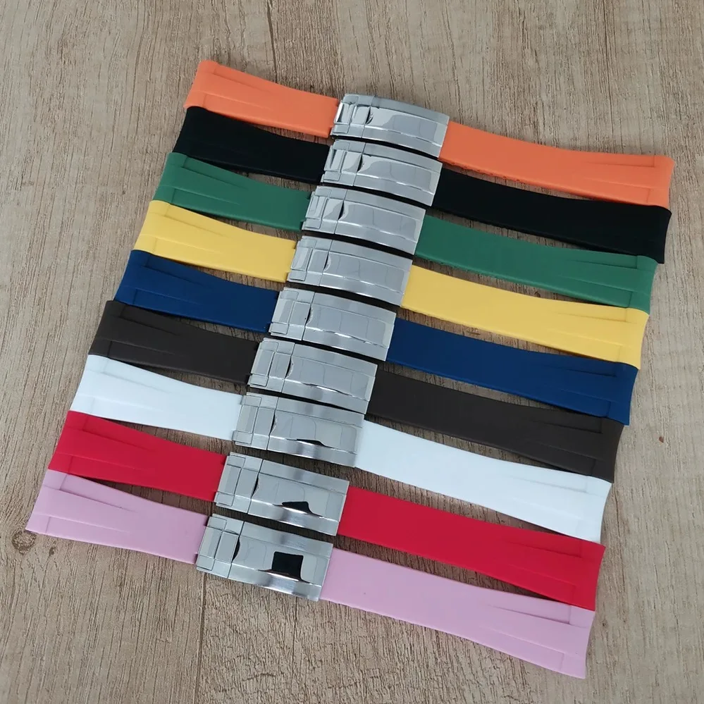 

Silver Steel Rubber Non-Luminous Watchband 20MM*18MM Stainless Steel Single Fold Clasp Watch Accessories