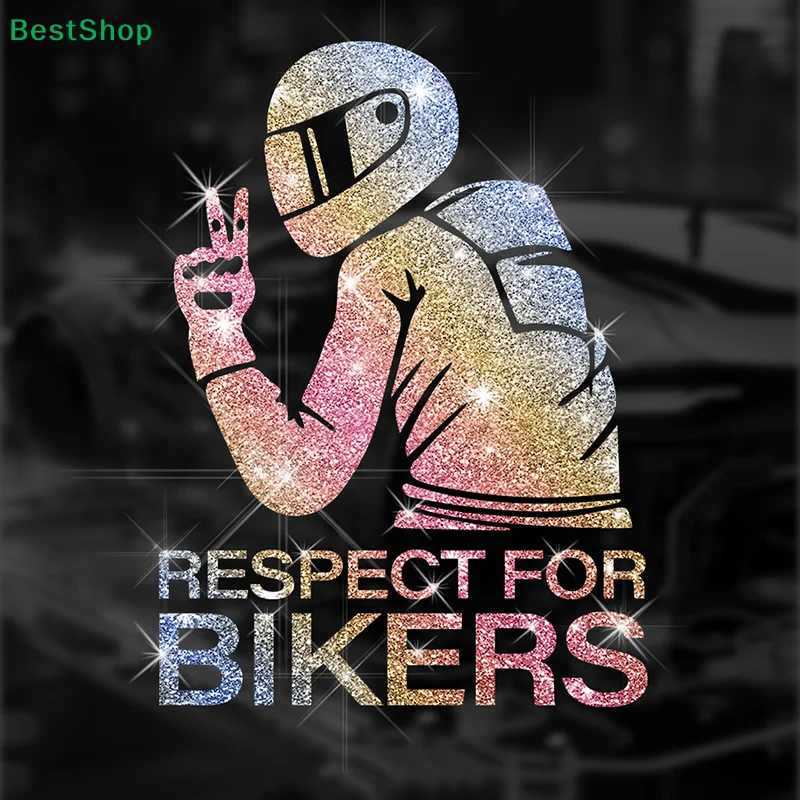 Glitter Respect For Bikers Removable Vinyl Stickers No Residue Bling Decals For Motorcycle Car Truck Van Laptop Wall
