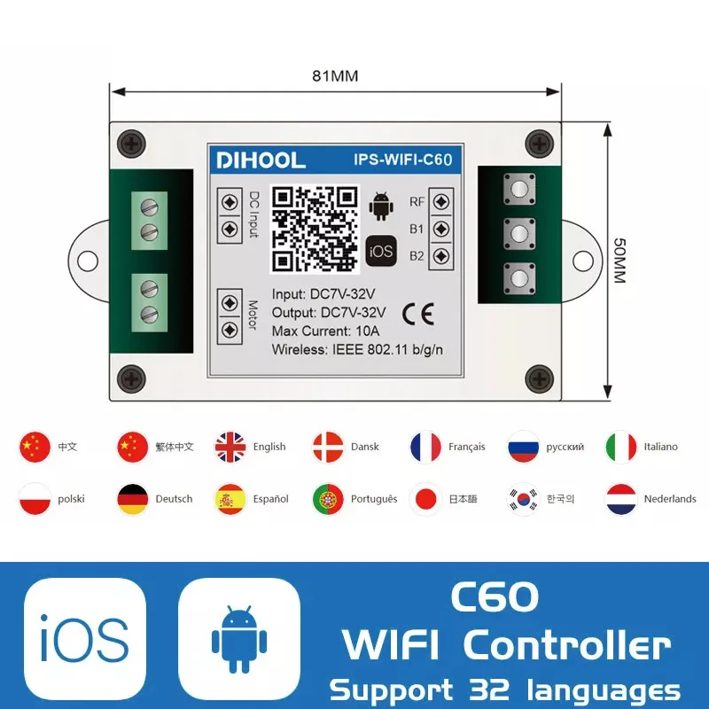 Imagem -03 - Alemanha Estoque Escova Dc7v 32 32v Wifi Controle Remoto do Motor Elétrico Atuador Linear Coluna de Elevação para a Frente Controlador Reverso ue